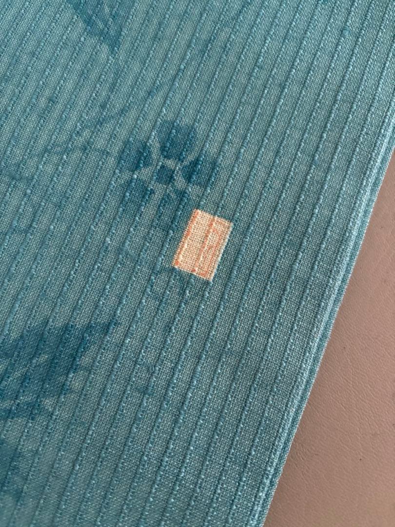 二葉苑 コバルトブルー 変わり織 紬地 正絹 九寸名古屋帯 極美品