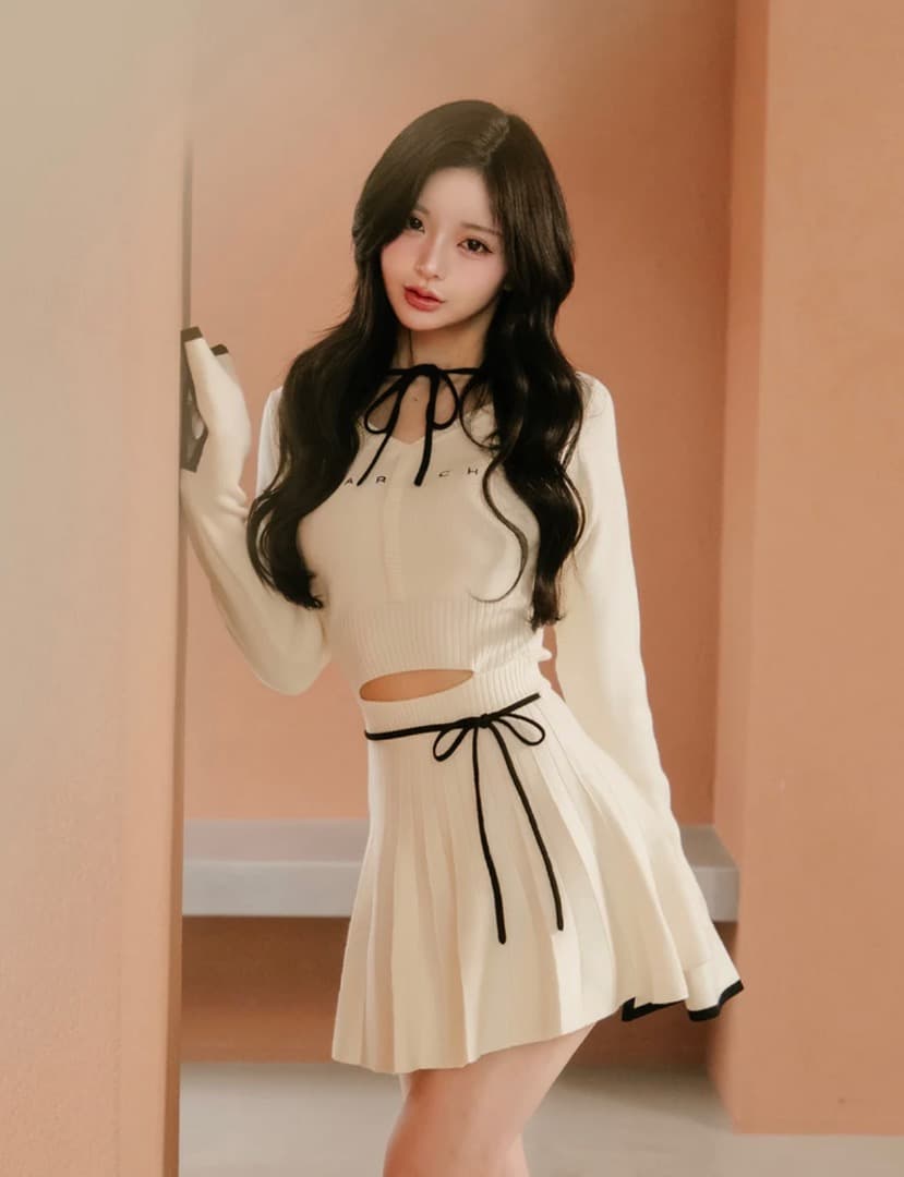 ウエストオープンリボンデザインニットミニワンピース　　Darich ダーリッチ