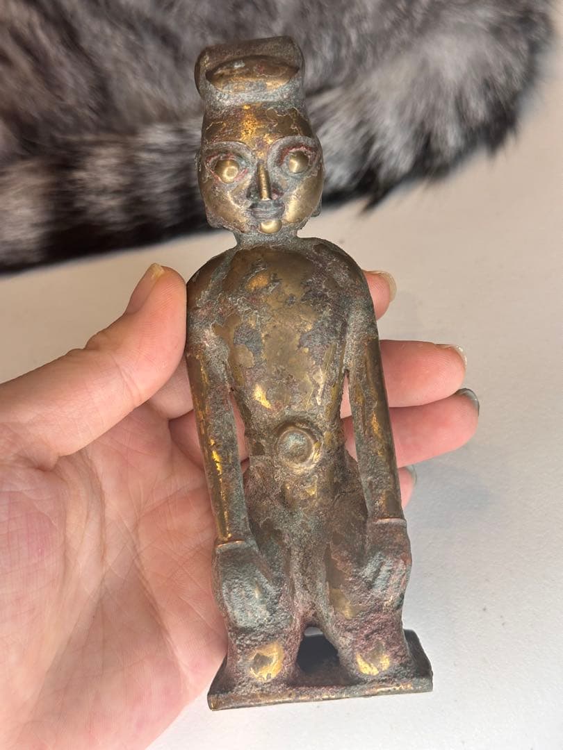 中国古董品 唐代 青銅製 鎏金 人物置物