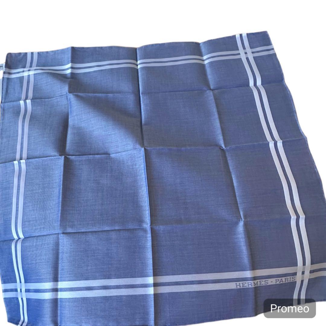 HERMES ハンカチ ライトブルー ストライプ