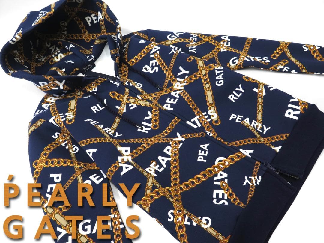 新品●パーリーゲイツ●チェーンロゴ柄 ツイルダンボール フルジップフーディ　M