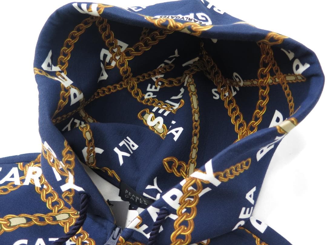 新品●パーリーゲイツ●チェーンロゴ柄 ツイルダンボール フルジップフーディ　M