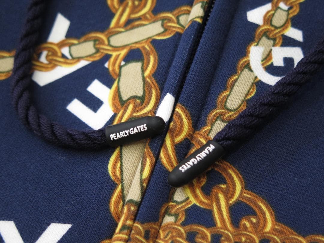 新品●パーリーゲイツ●チェーンロゴ柄 ツイルダンボール フルジップフーディ　M