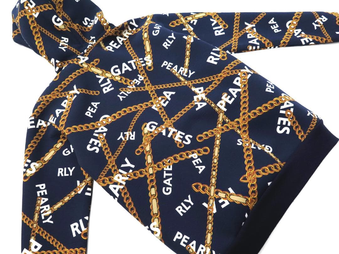 新品●パーリーゲイツ●チェーンロゴ柄 ツイルダンボール フルジップフーディ　M