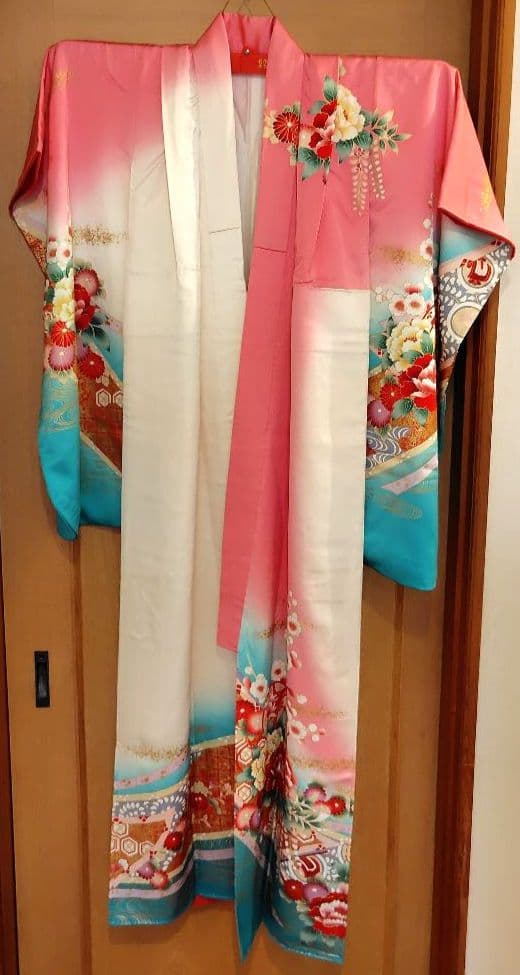 １回使用 7才 七五三 正絹&金刺繍の着物 帯 長襦袢 帯揚 帯板 帯枕 腰紐