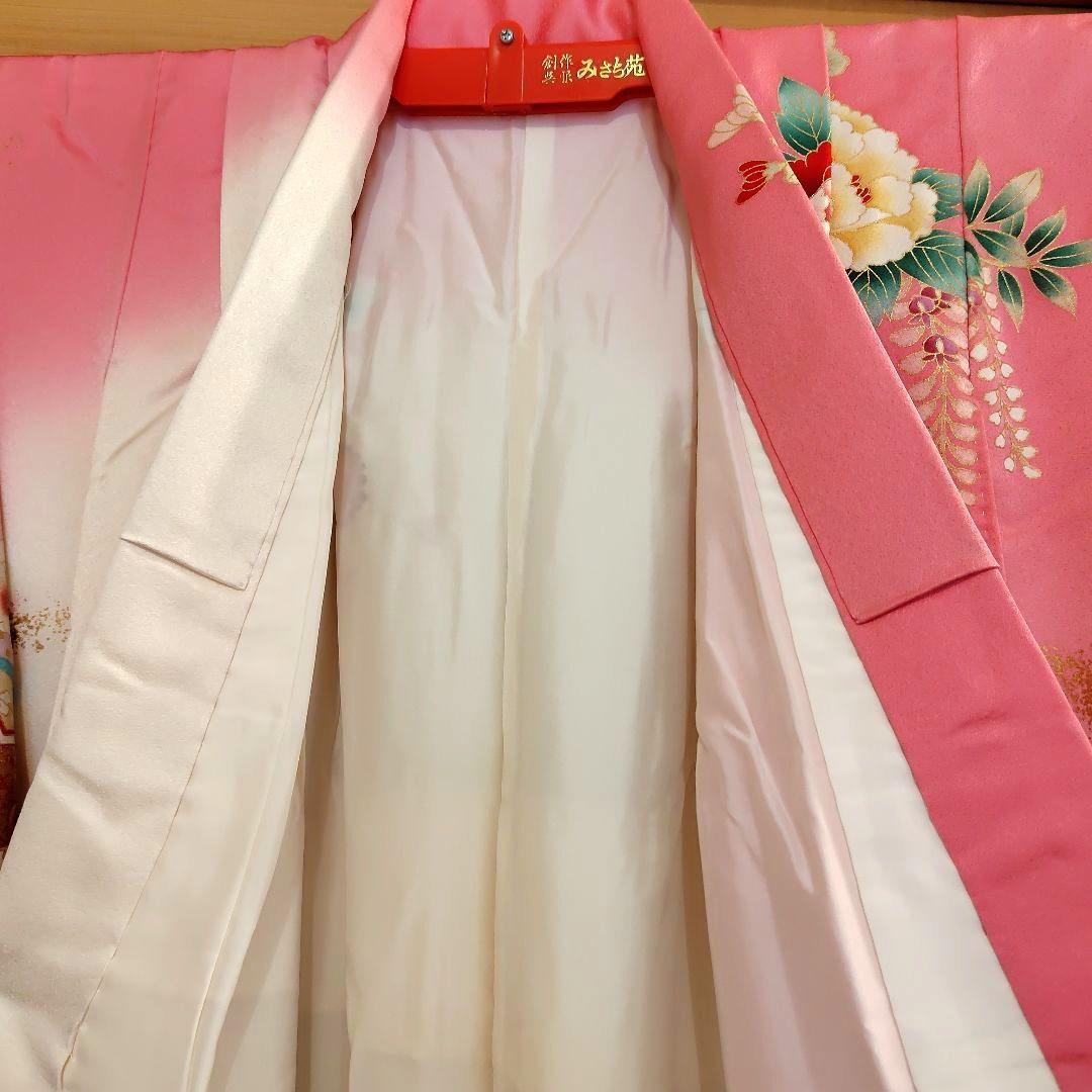 １回使用 7才 七五三 正絹&金刺繍の着物 帯 長襦袢 帯揚 帯板 帯枕 腰紐