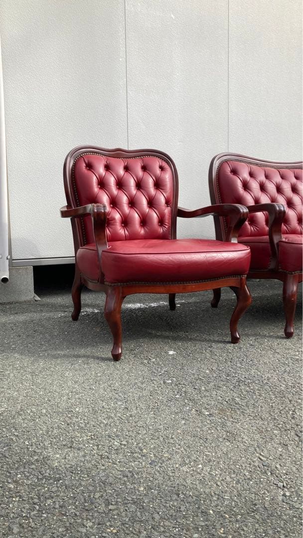 西洋アンティーク革ソファ3点セット引き取り可能　送料別途必要