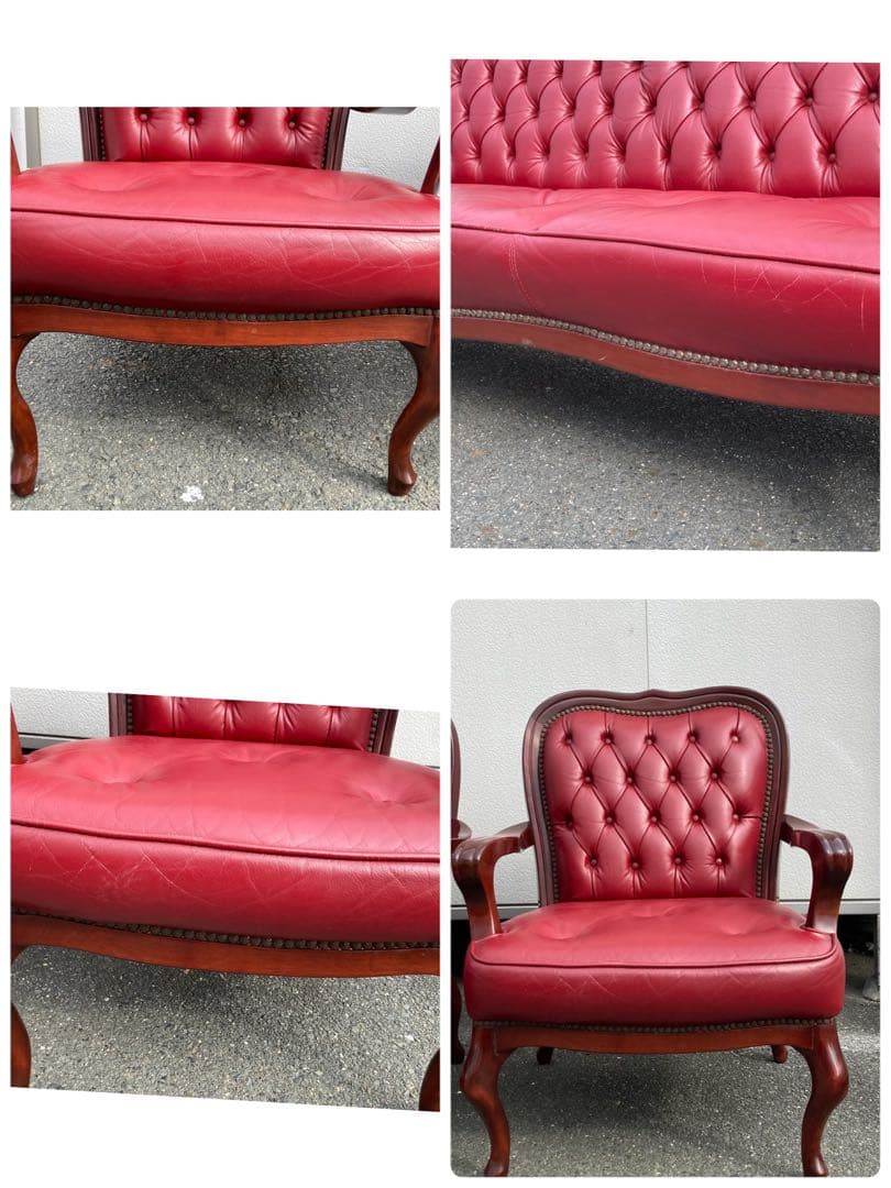 西洋アンティーク革ソファ3点セット引き取り可能　送料別途必要