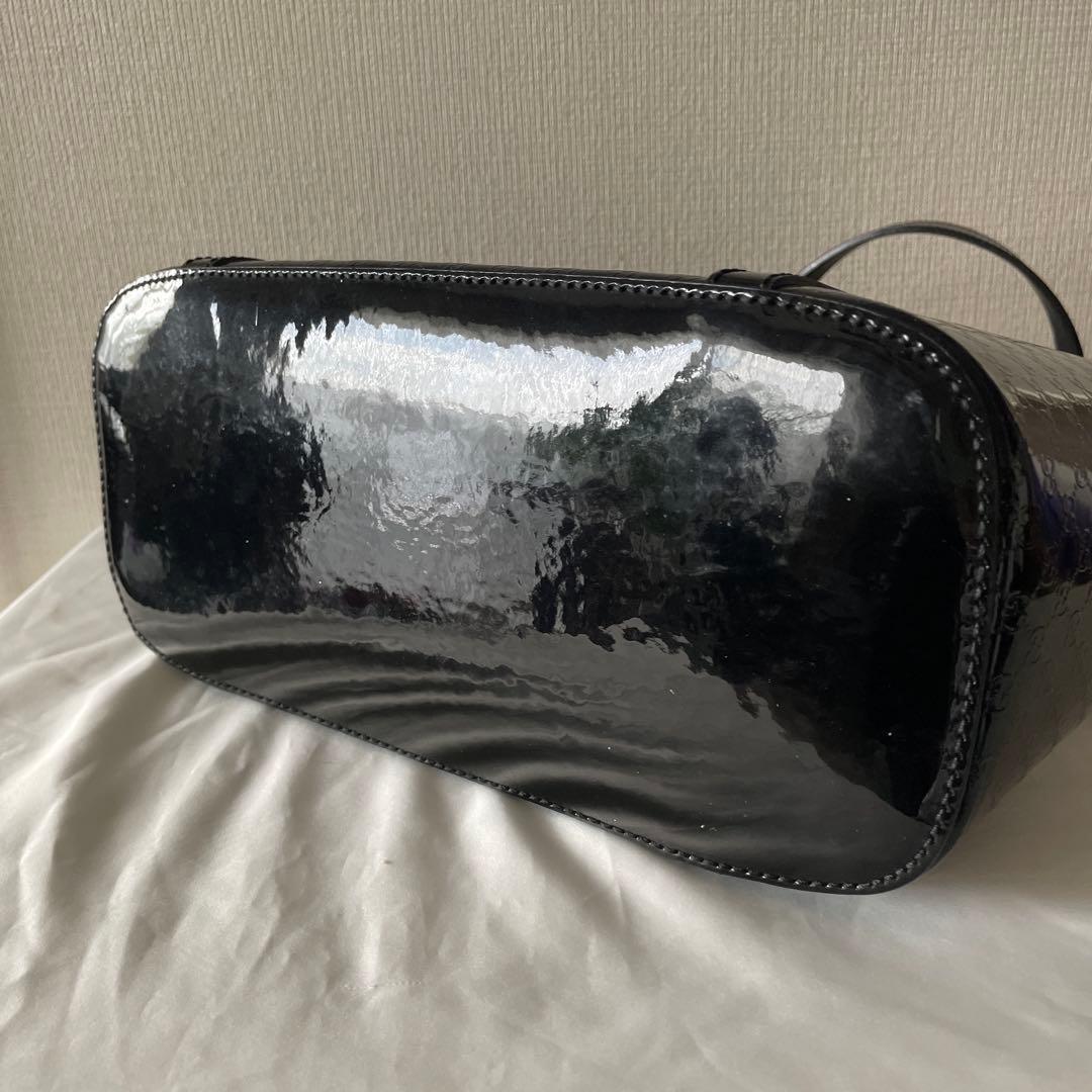 【GUCCI】マイクロGGシマトートバッグ 黒 エナメル