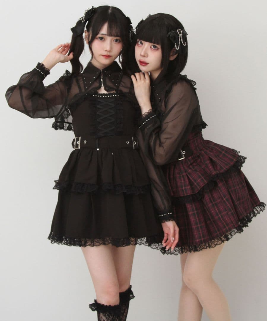 ［DearMyLove］スタッズジップシアーボレロレースフリルキャミワンピース