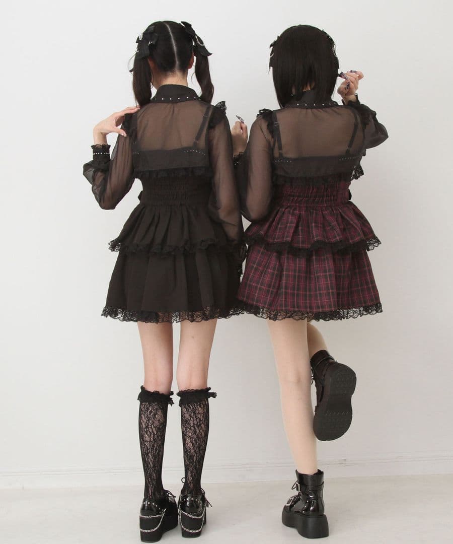 ［DearMyLove］スタッズジップシアーボレロレースフリルキャミワンピース