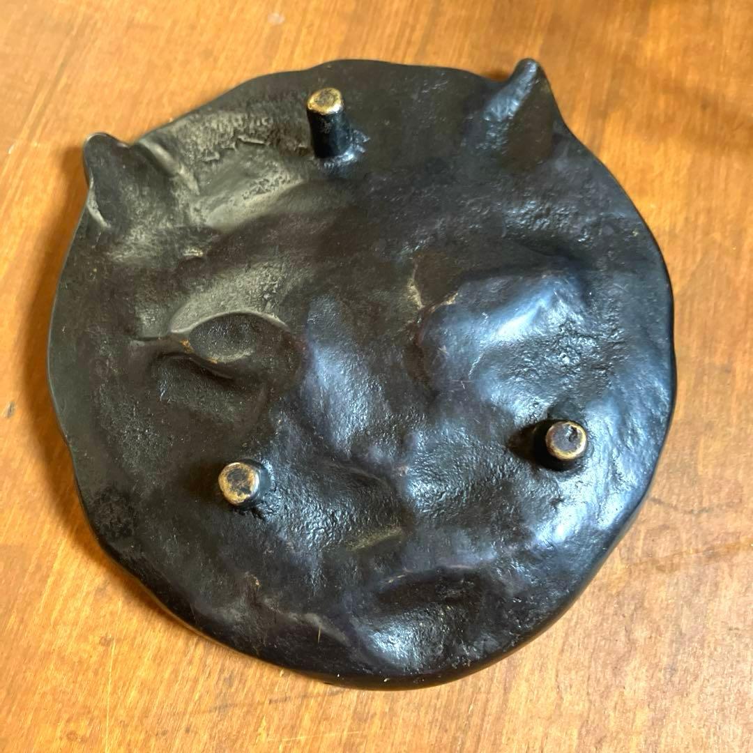レア　フランスアンティーク猫顔プレート　アンティーク猫フェイスプレートとスタンプ