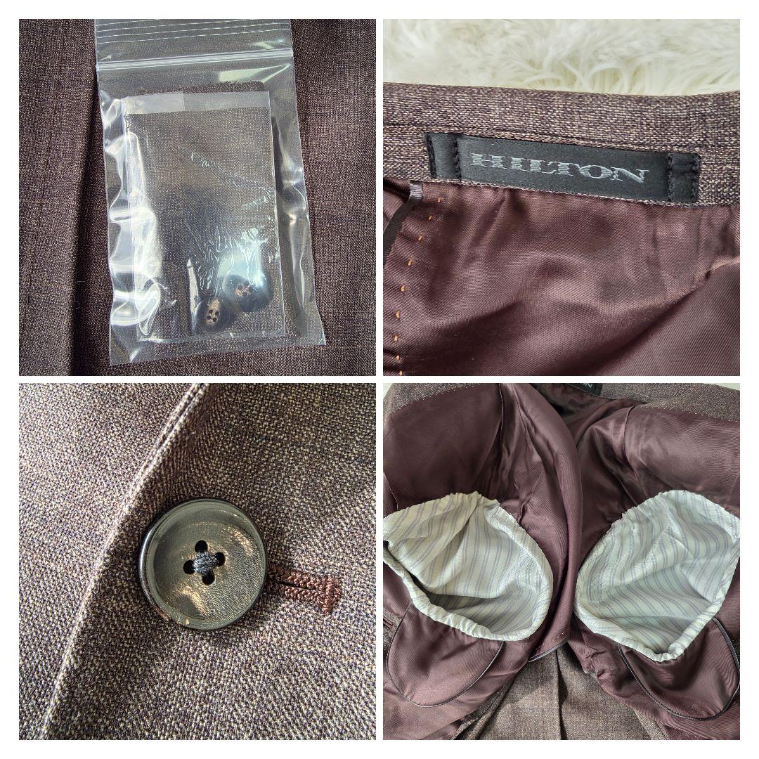 【美品/SUPER 110's】ヒルトン スーツ 3ピース チェック ブラウン系