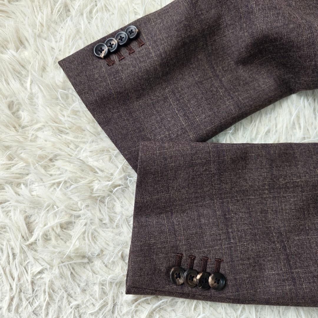 【美品/SUPER 110's】ヒルトン スーツ 3ピース チェック ブラウン系