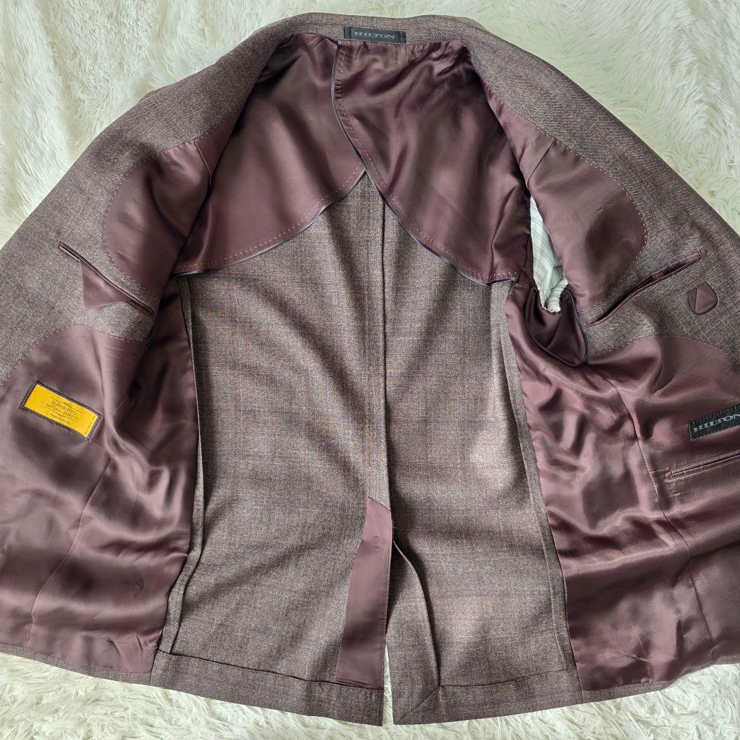 【美品/SUPER 110's】ヒルトン スーツ 3ピース チェック ブラウン系
