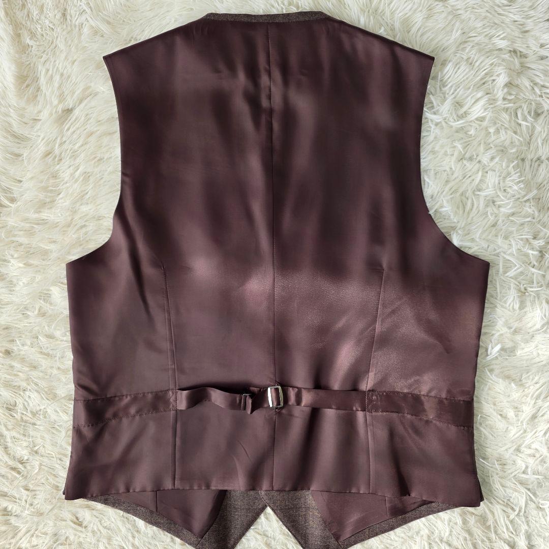 【美品/SUPER 110's】ヒルトン スーツ 3ピース チェック ブラウン系