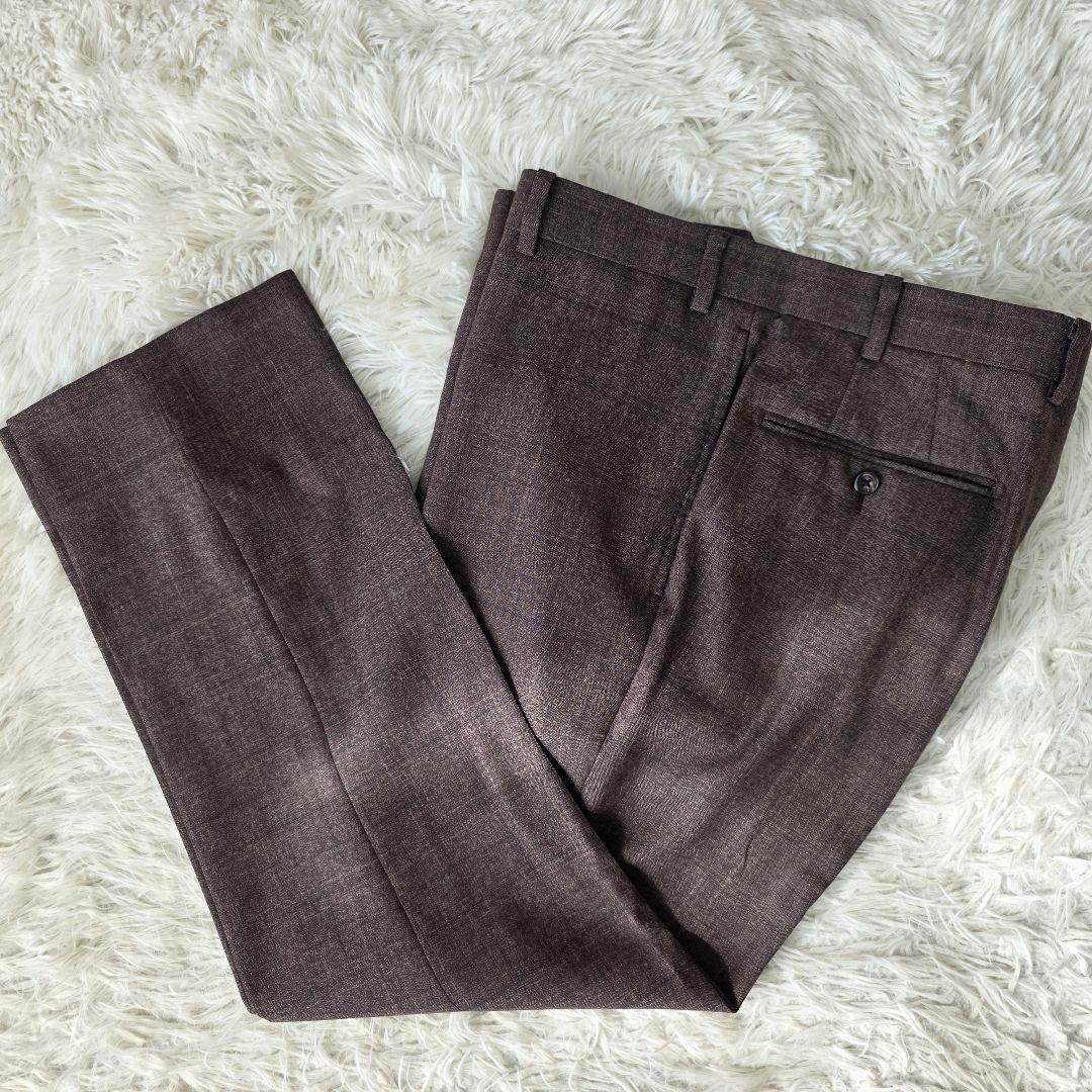 【美品/SUPER 110's】ヒルトン スーツ 3ピース チェック ブラウン系