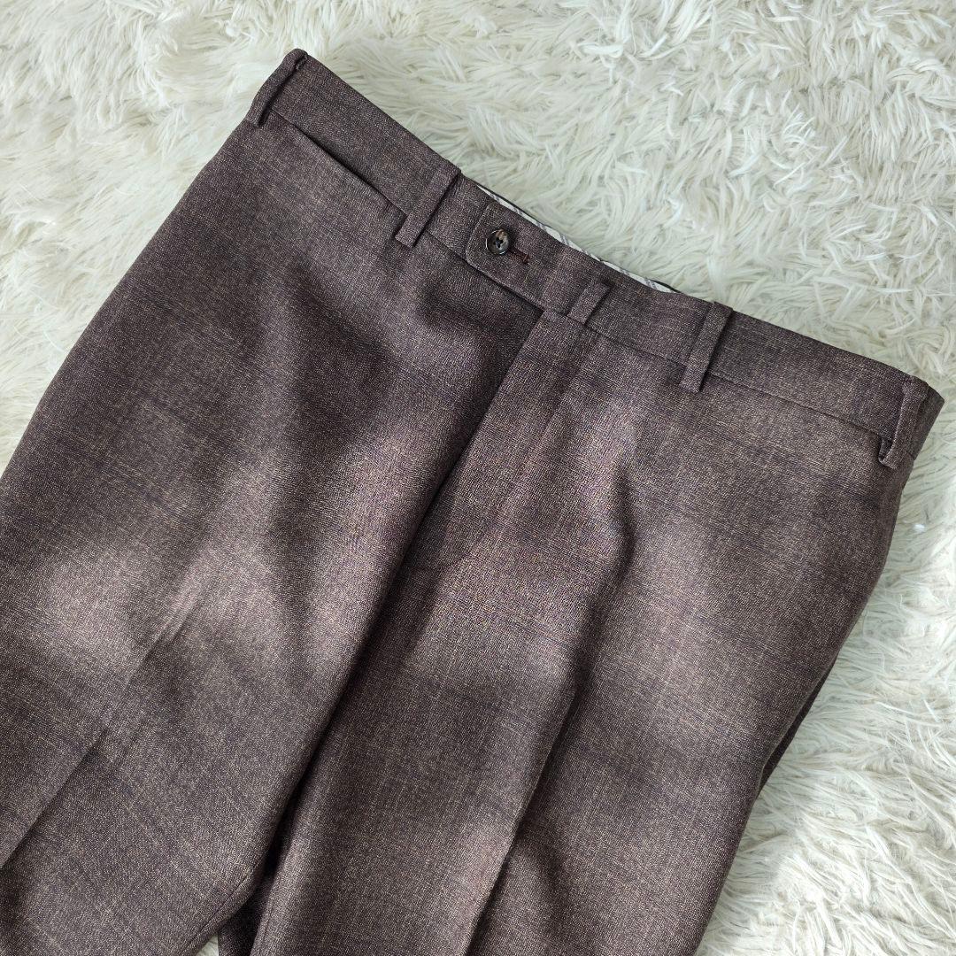 【美品/SUPER 110's】ヒルトン スーツ 3ピース チェック ブラウン系