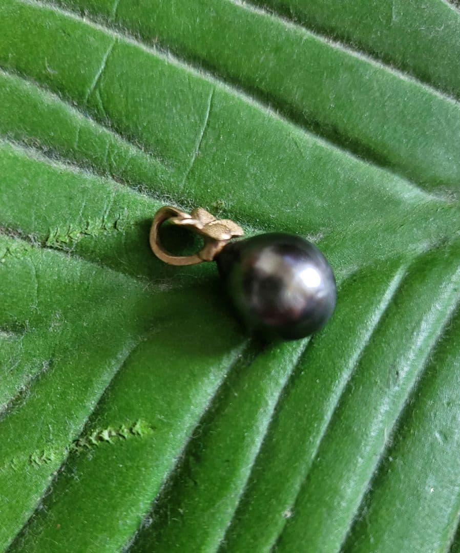 ハワイアンジュエリーK10YG プルメリア&タヒチアンパールチャーム