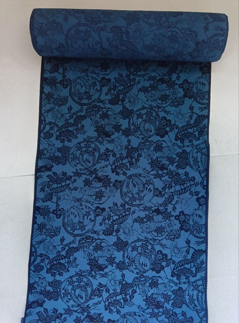 着物反物 伊勢型 阿波藍型 ちりめん 藍染め