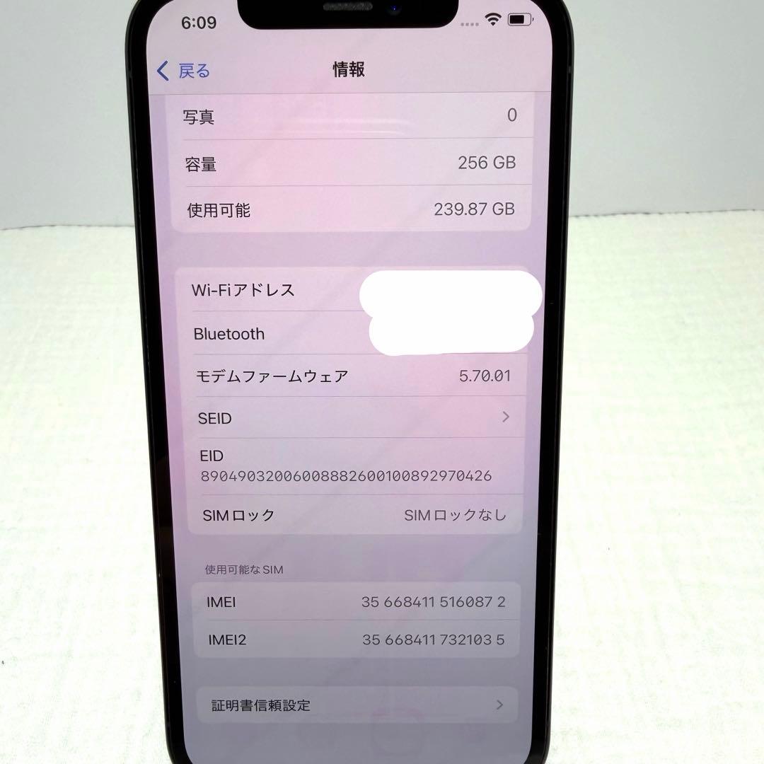 【美品】iPhone12pro256Gパシフィックブルー 　SIMフリー