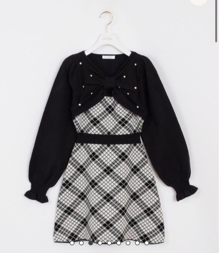 Evelyn 長袖チェックリボンニット evelyn 金欠ちゃん