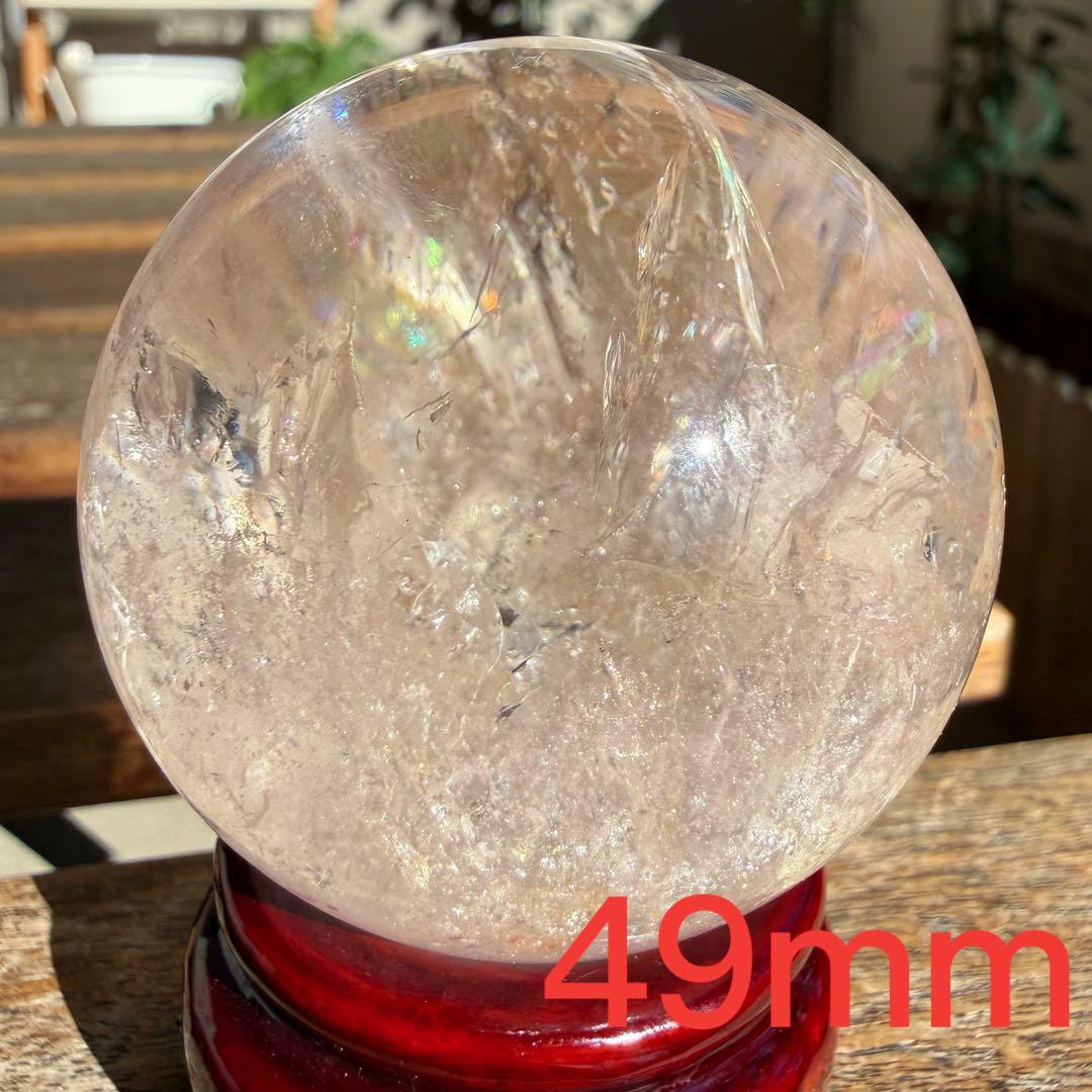 ピンクアゼツライト　スフィア　虹入り　台座付き　ピンククォーツ　49.6mm