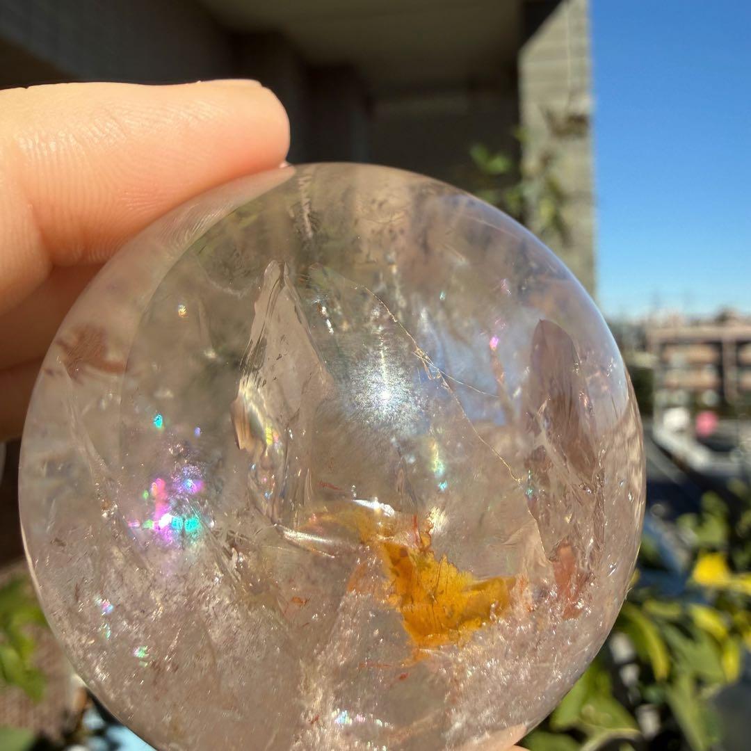 ピンクアゼツライト　スフィア　虹入り　台座付き　ピンククォーツ　49.6mm