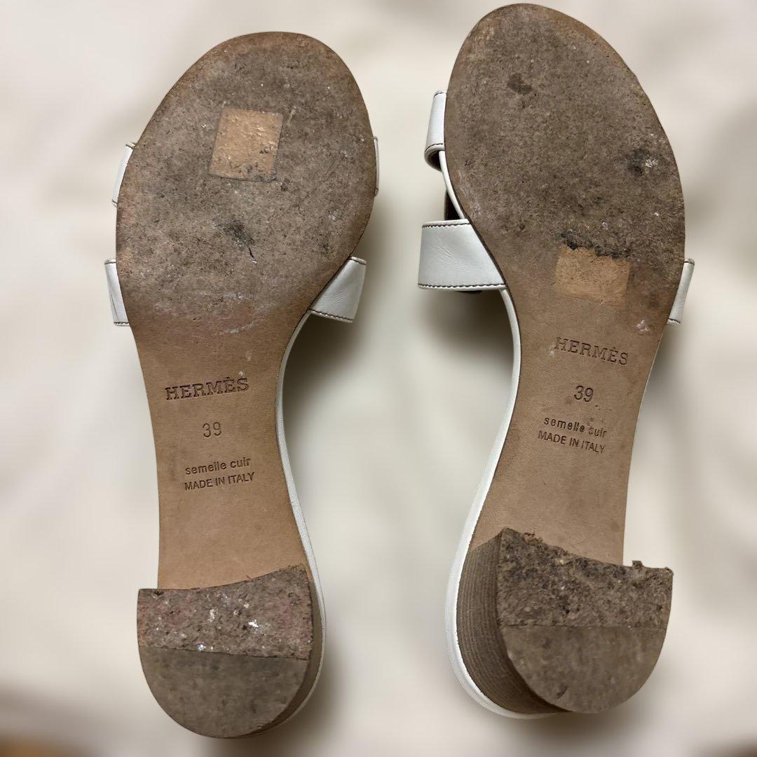 HERMÈS オラン　ホワイトレザーサンダル 39