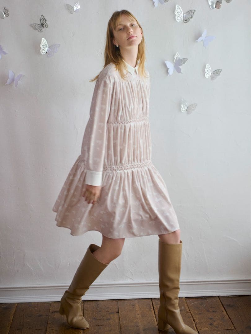 セルフォード♡モリハナエ　コラボ　ベージュ プリーツ ロングワンピース 長袖