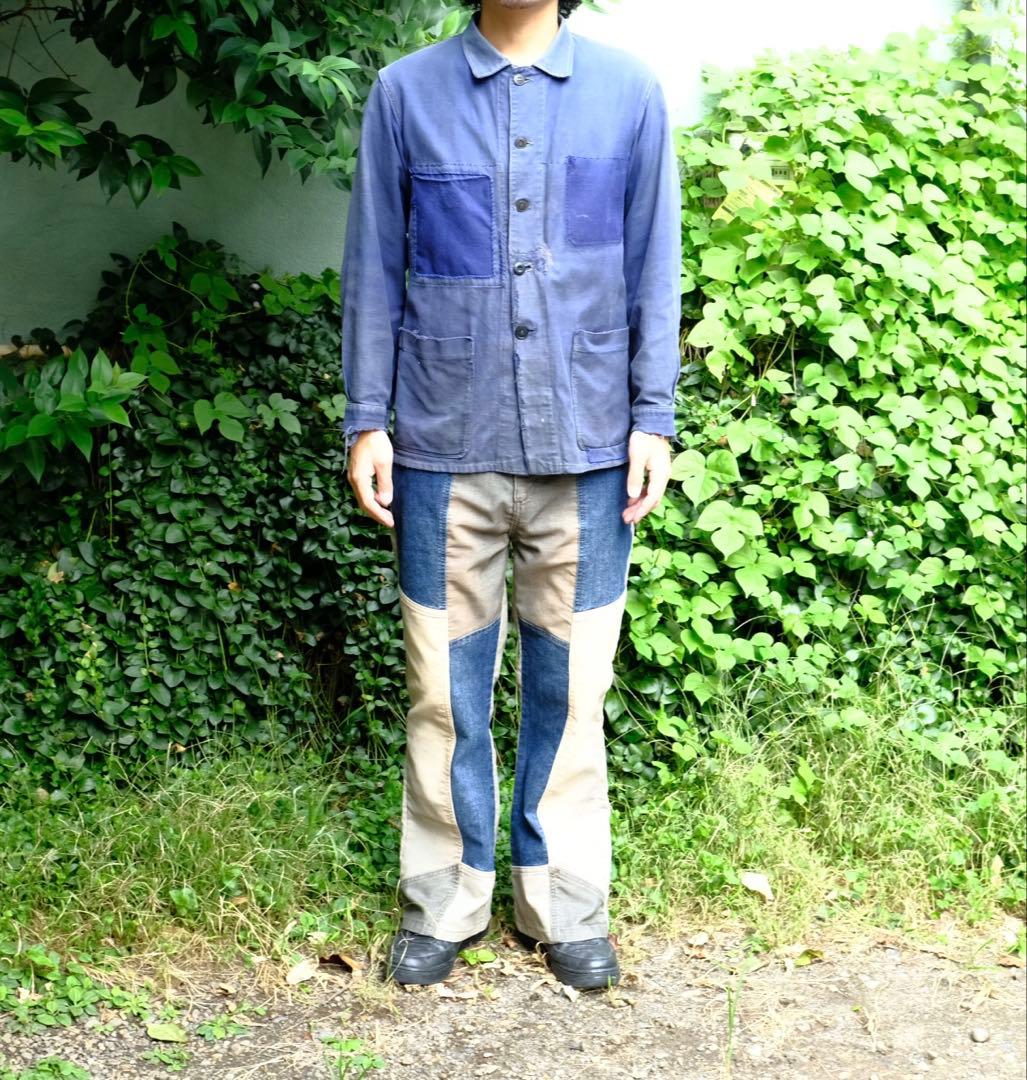 1950s フランス　ビンテージ　ワーク　インディゴコットンジャケット　襤褸