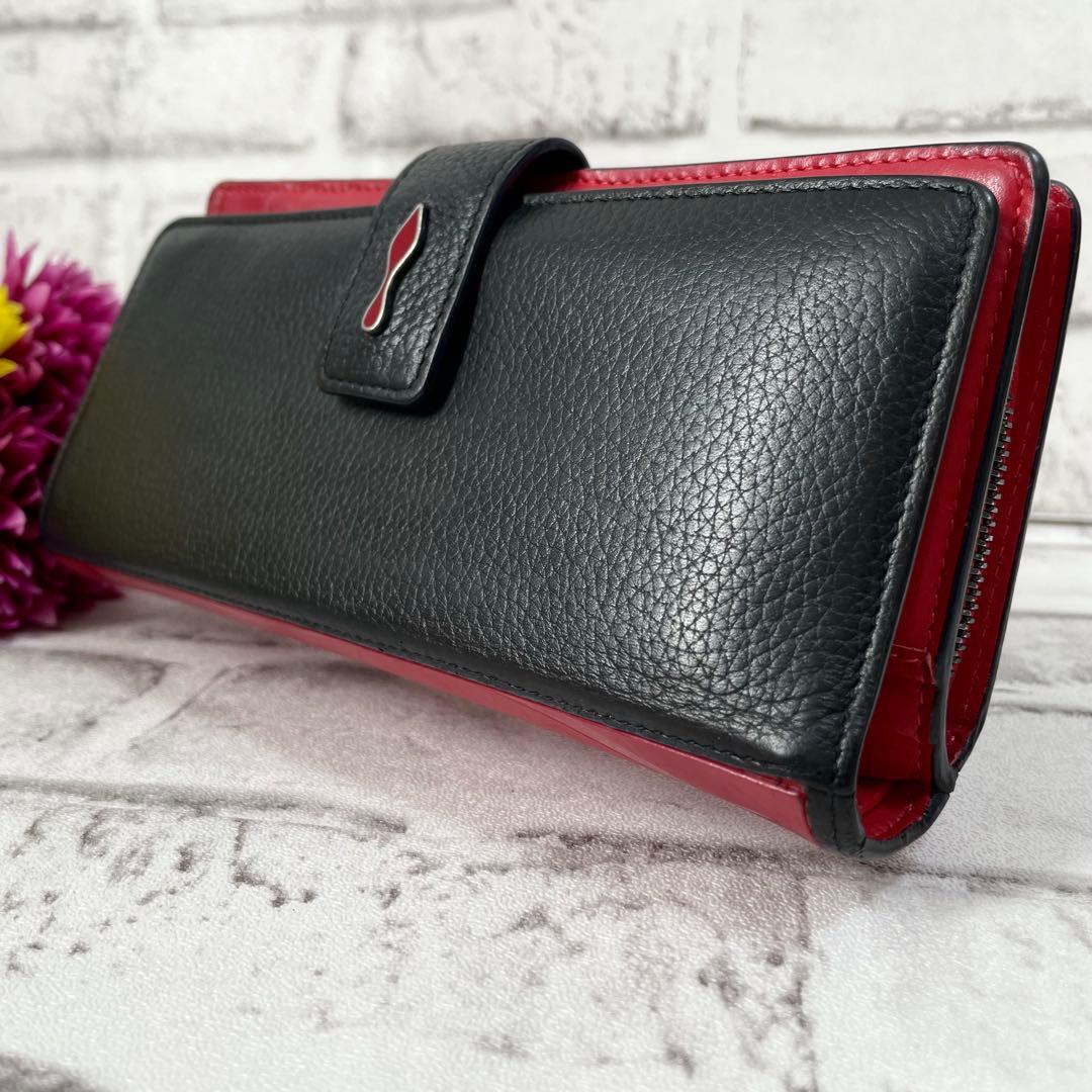 大容量✨クリスチャンルブタン　長財布　パロマ　黒×赤　ラウンドファスナー