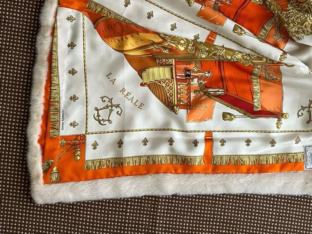 SAGA MINK×HERMES エルメススカーフ ミンクロングコート 白 毛皮