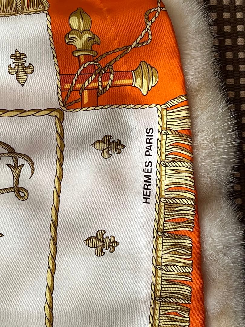 SAGA MINK×HERMES エルメススカーフ ミンクロングコート 白 毛皮