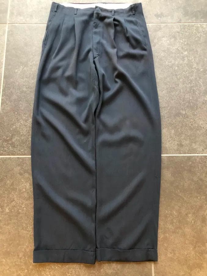 40s 50s 黒に近い青緑 レーヨン ギャバジン スラックス　ヴィンテージ