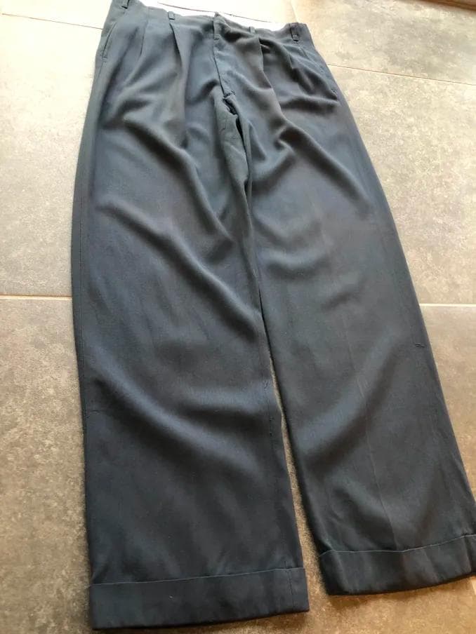 40s 50s 黒に近い青緑 レーヨン ギャバジン スラックス　ヴィンテージ