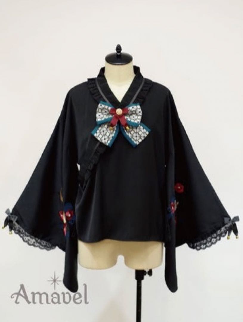 Amavel 月夜の狐と寒椿 和風スカート、ブラウス