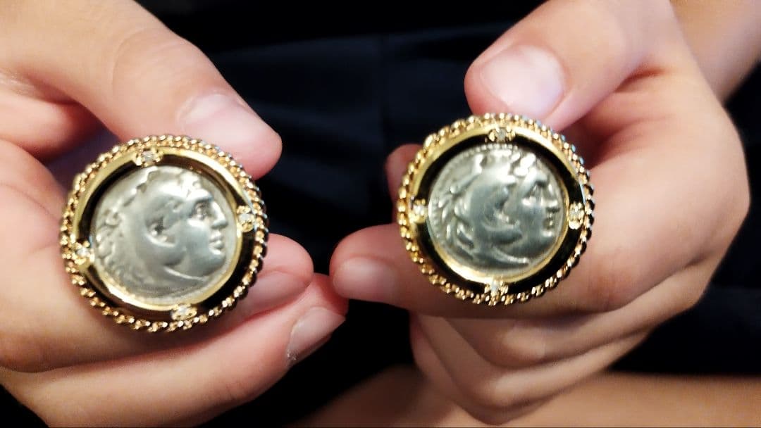 【限定1セット】アレキサンダー大王 古代ドラグマ銀貨カフリンクスタイバーセット