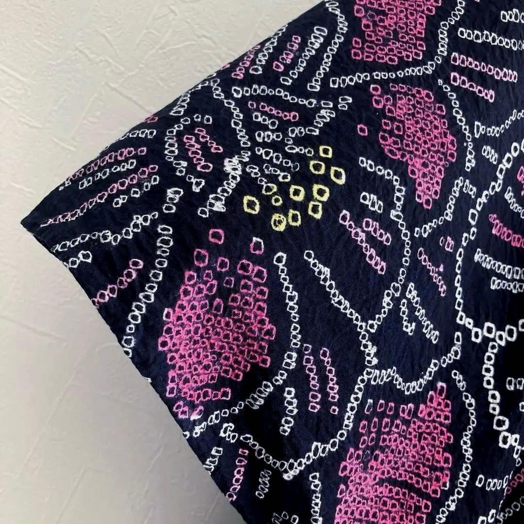 パゴス 有松鳴海絞り浴衣　黒地に大輪花模様　絞り浴衣　No.22