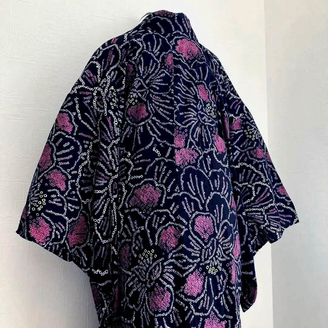 パゴス 有松鳴海絞り浴衣　黒地に大輪花模様　絞り浴衣　No.22