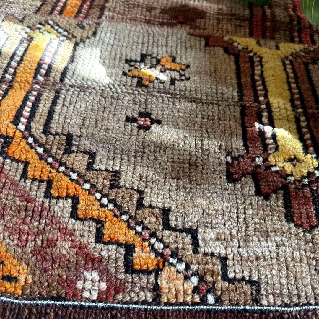 レア93×97 正方形サイズ　ウール　ブラウン　トルコヴィンテージラグ