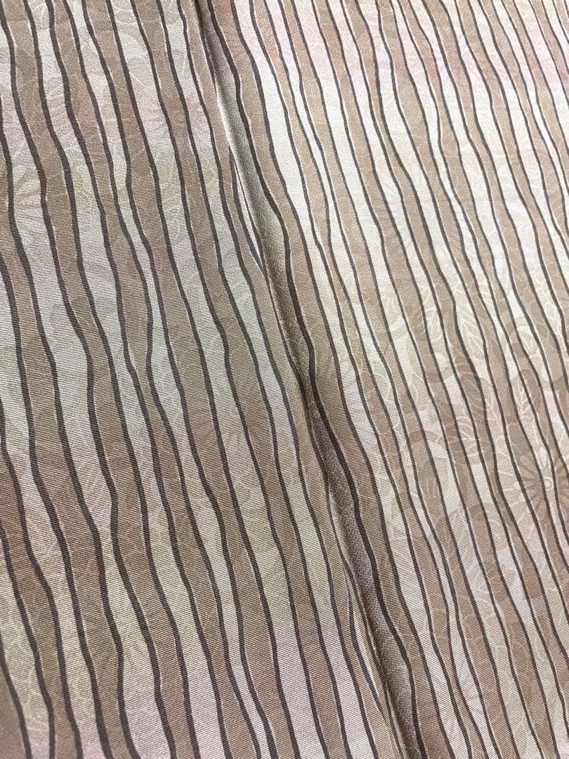 極上 三眠蚕 花唐草の地紋に縞の染め 小紋 残布