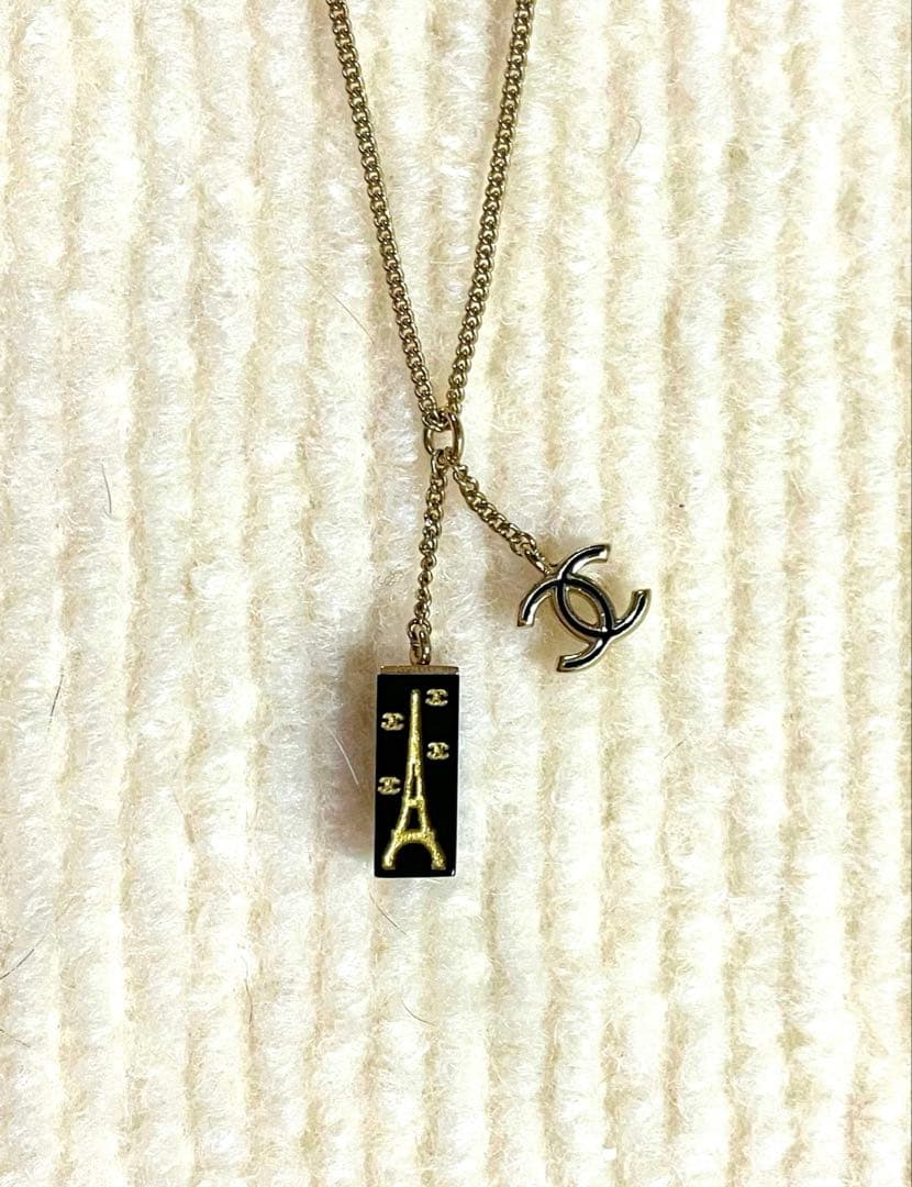 シャネル ネックレス ノベルティ エッフェル塔 ココマーク ブラック×ゴールド