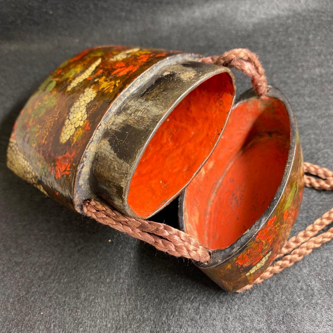 江戸時代　鮫皮蒔絵木彫根付印籠　木箱付　168g 東Y7-0306☆2Fトヒニ