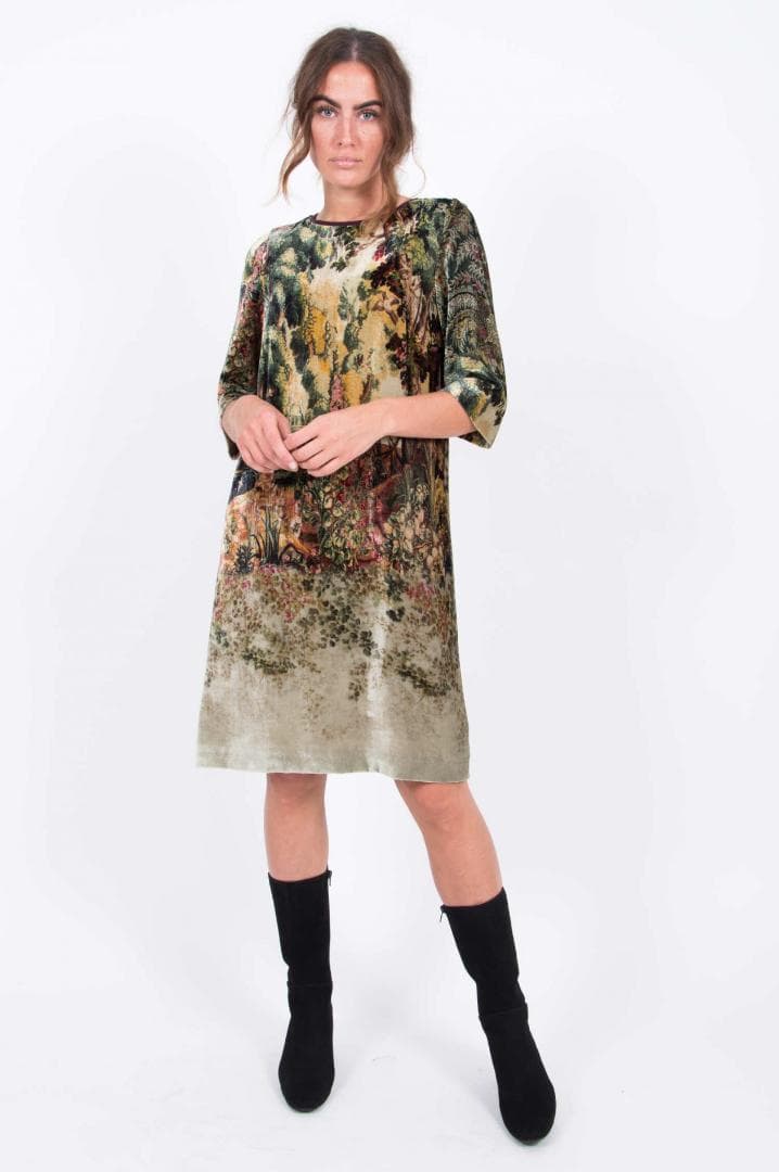 美品 ETRO エトロ 風景柄ワンピース ベルベット調