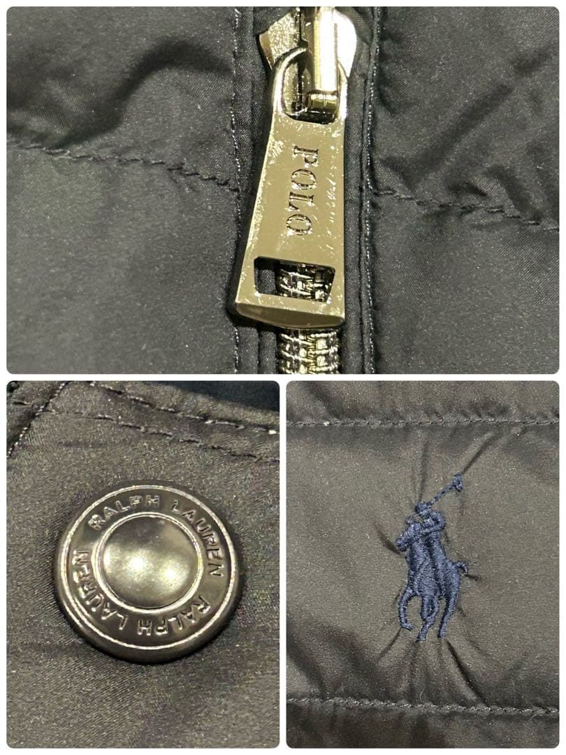 ポロラルフローレン　ダウンジャケット　ポニー刺繍　黒　近年　ロゴジップ　短丈