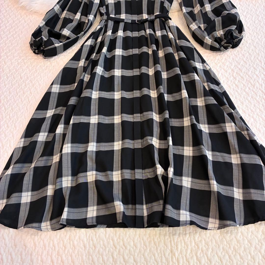 極美品♡ANAYI ウールボイルパフスリーブフレア　ワンピース チェック　38