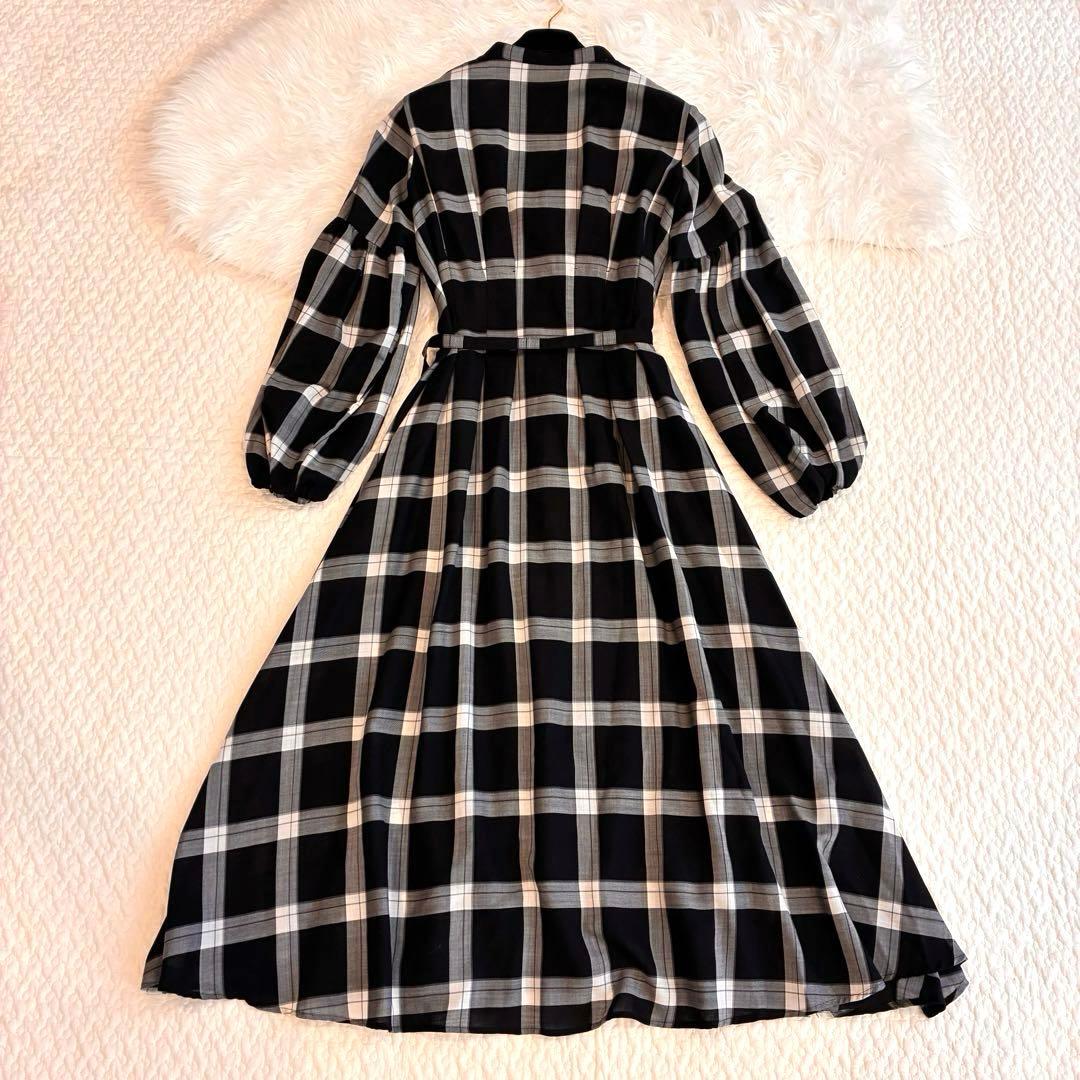 極美品♡ANAYI ウールボイルパフスリーブフレア　ワンピース チェック　38