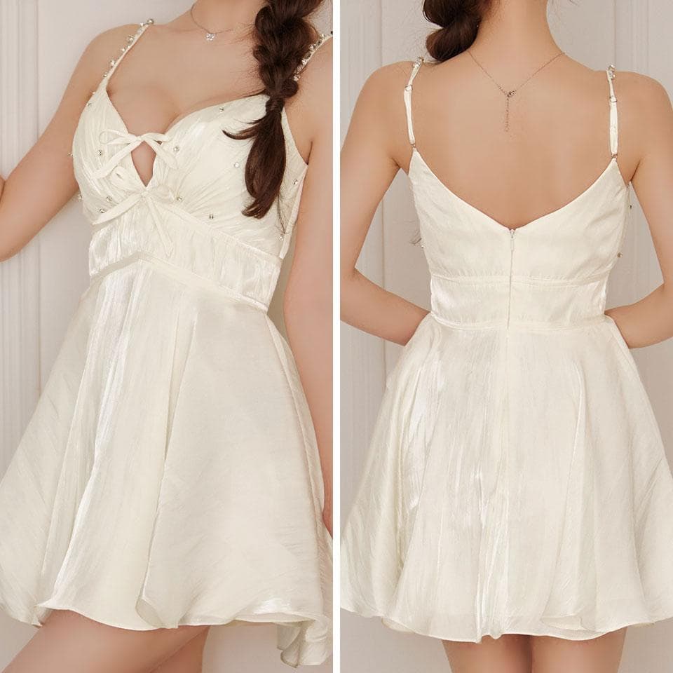 AngelR エンジェルアール リボン ビジュー ウエストマークフレアミニドレス