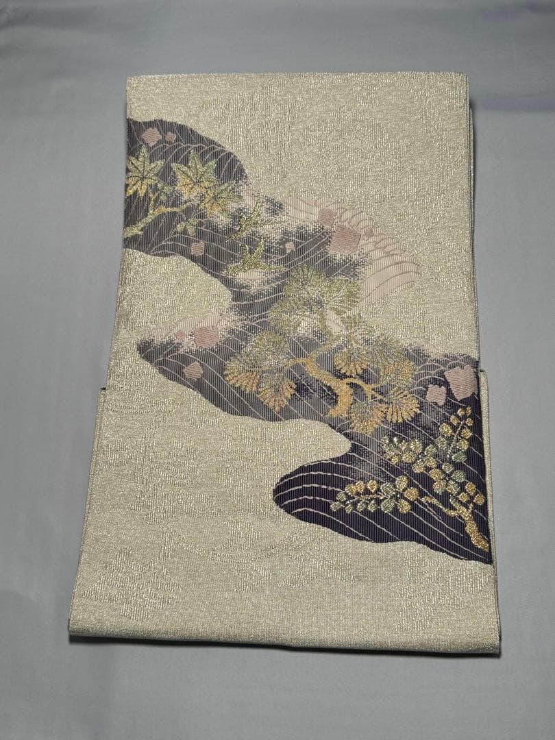 [ペーパームーン] 名古屋帯　正絹　お太鼓柄　銀　訪問着　付け下げ